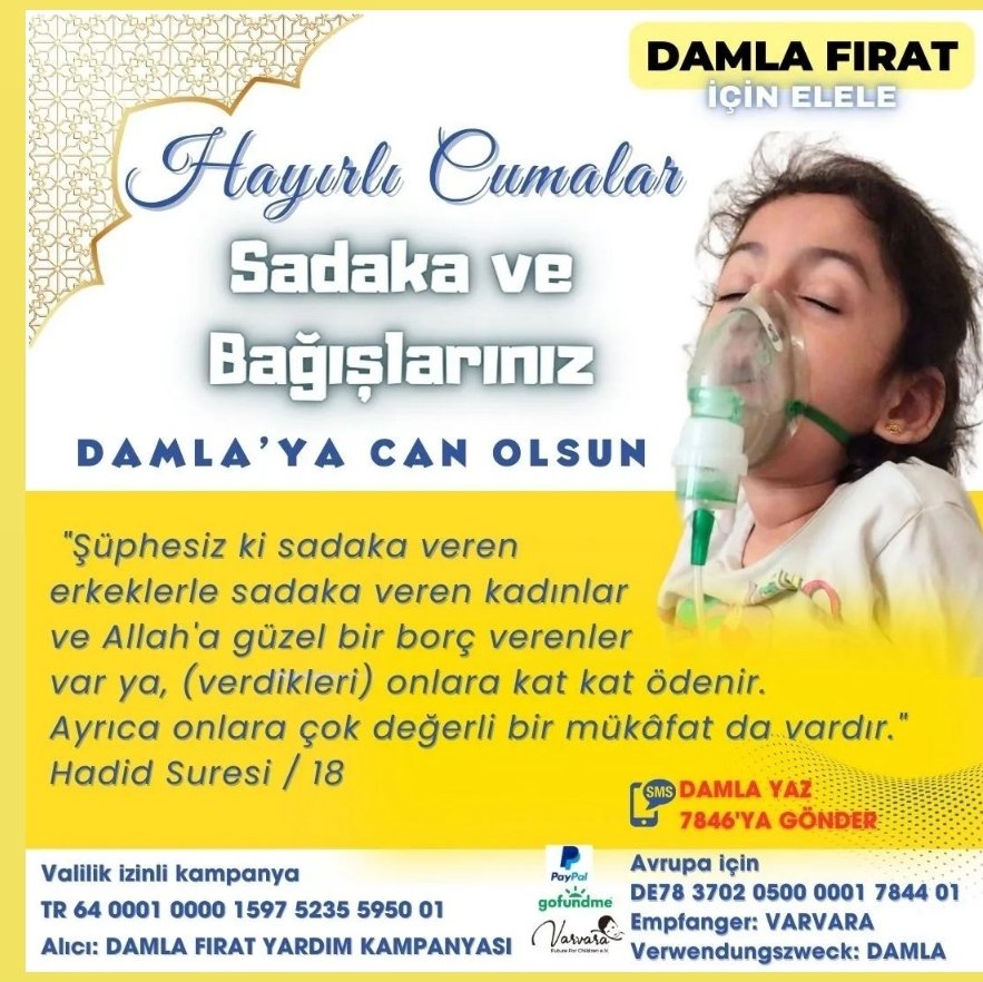 💦Hayırlı Cumalar 🤲✨ Bu Mübarek Günde Sadakalarınız , Hayırlarınız DAMLA'YA NEFES olacak. Dualarınıza ve desteklerinize çok ihtiyacı var Damla'nın ❤️ Sen de Damla'ya Nefes Olur musun? Enes Ural Neden Öldü Aboubakar #incitaneleri #deprem #ŞAMP11YON #eupwr #gesan Tebrikler