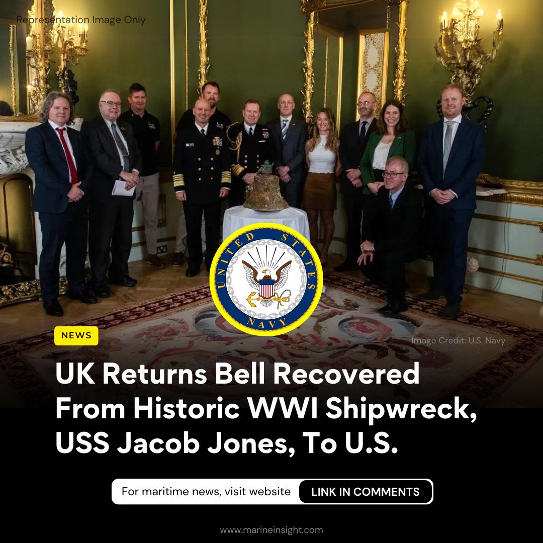 What other symbols represent UK-US cooperation? The #UK returned the bell from the #USSJacobJones, the first US #Destroyer lost in WWI, to the #US. The bell symbolizes the enduring cooperation between the two nations. For More marineinsight.com/shipping-news/…