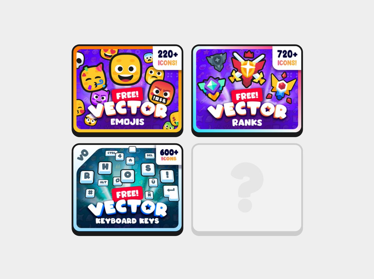 RhosGFX's tweet image. On the advice of the wonderful @KenneyNL, I recently released 3 free icon packs on to accompany my paid ones:

🔰 Ranks
😄 Emojis
⌨️Keyboard Keys

It&apos;s a good start, but I&apos;d like to do more. What would you want to see?

(link to the packs in my bio, btw :))
#gameassets #godot