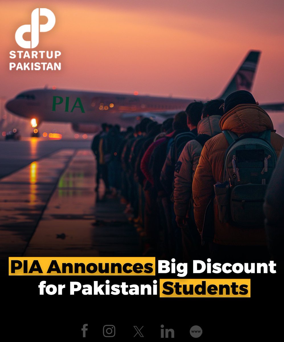 PakStartup's tweet photo. PIA Announces Big Discount for Pakistani Students
Check Here: https://t.co/oS79xvitx2
#PIADiscount #PakistaniStudents #StudentTravelDeals #FlyWithPIA #EducationSupport #AffordableTravel #PIAStudentOffer #PakistanAirlines https://t.co/lhOvDvYs8w