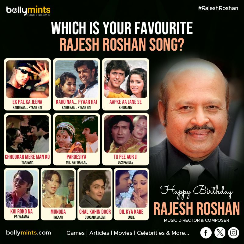 Wishing A Very Happy Birthday To Music Director & Composer #RajeshRoshan Ji ! #HBDRajeshRoshan #HappyBirthdayRajeshRoshan #RajeshRoshanSongs #Roshan #RakeshRoshan #PashminaRoshan #HrithikRoshan