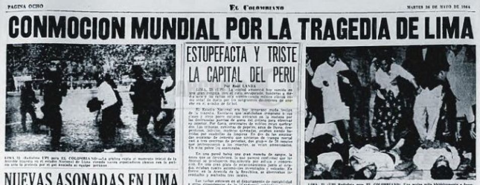 Il #24maggio 1964, stadio di Lima, Perù. All'88' della partita Perù-Argentina, per la qualificazione alle Olimpiadi, l'arbitro annulla un gol al Perù. Scatta una violenta rivolta, la polizia lancia gas lacrimogeni e chiude le porte dello stadio. Nel panico muoiono 318 persone.