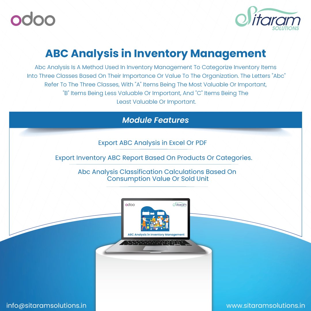 SitaramSolution's tweet image. Transform your inventory management with our ABC Analysis tool!

Start optimizing today!

Get App: apps.odoo.com/apps/modules/1…

#InventoryManagement #ABCanalysis #BusinessEfficiency #OptimizeInventory #OdooApps #SitaramSolutions #OdooServices #OdooPartner #BusinessInsights