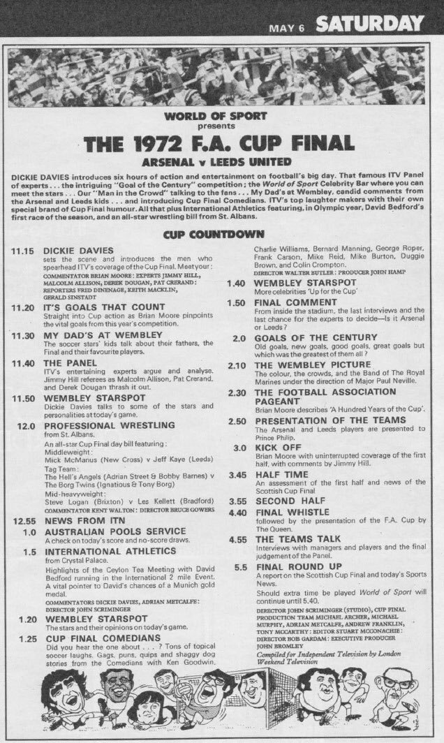 It’s FA Cup Final day tomorrow with hardly any build up on the BBC & ITV. Back in the 1972 when the competition actually meant something, there was fantastic build up on both channels. Early morning starts, plenty of entertainment before the big game. It was like Christmas Day!