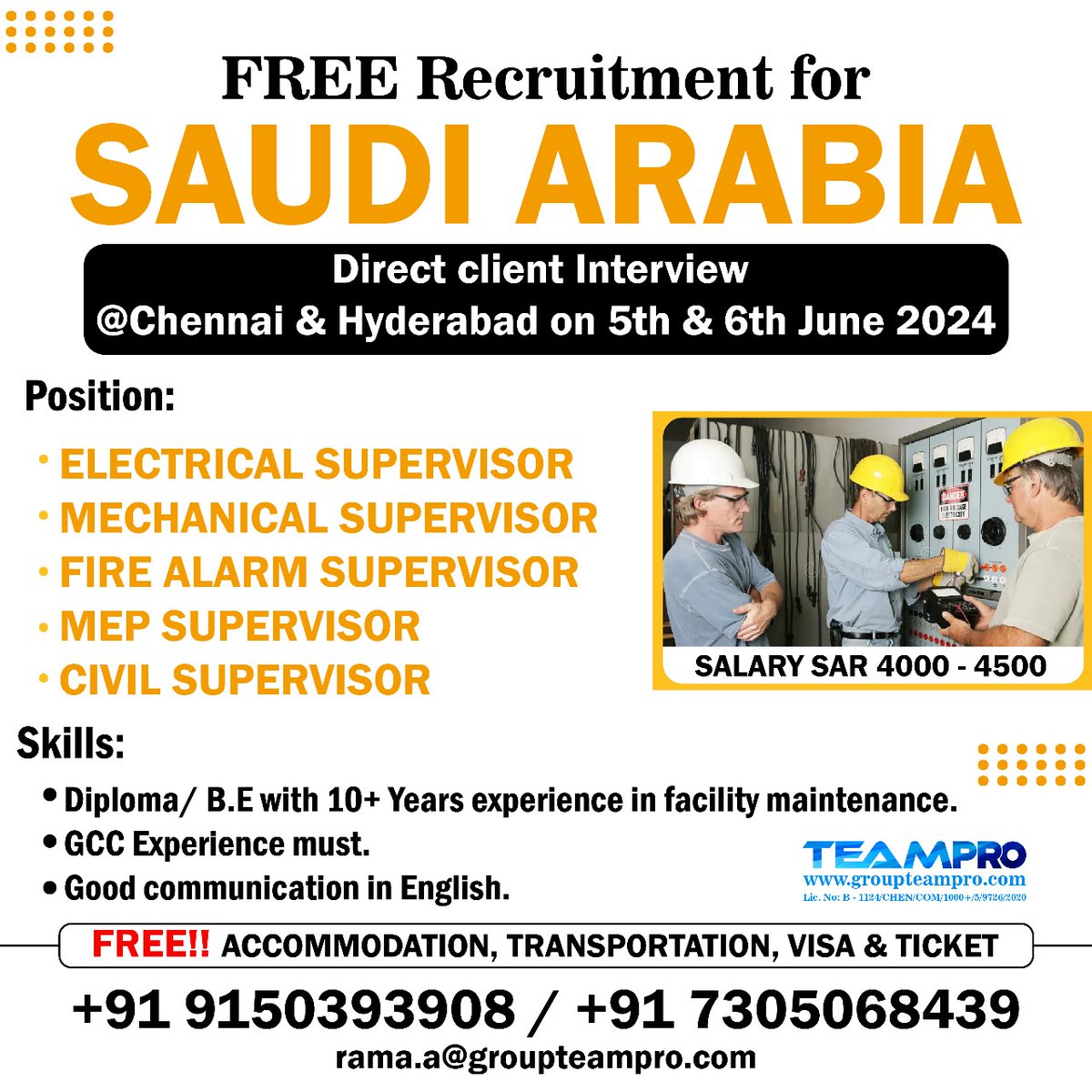 #freerecruitment #saudijobs #saudijobseekers #facilitymaintenance #facility #supervisor #electrical #mechanical #mep #civil #firealarm #maintenancesupervisor #directinterview #immediatejoiners #shortlistingunderprogress