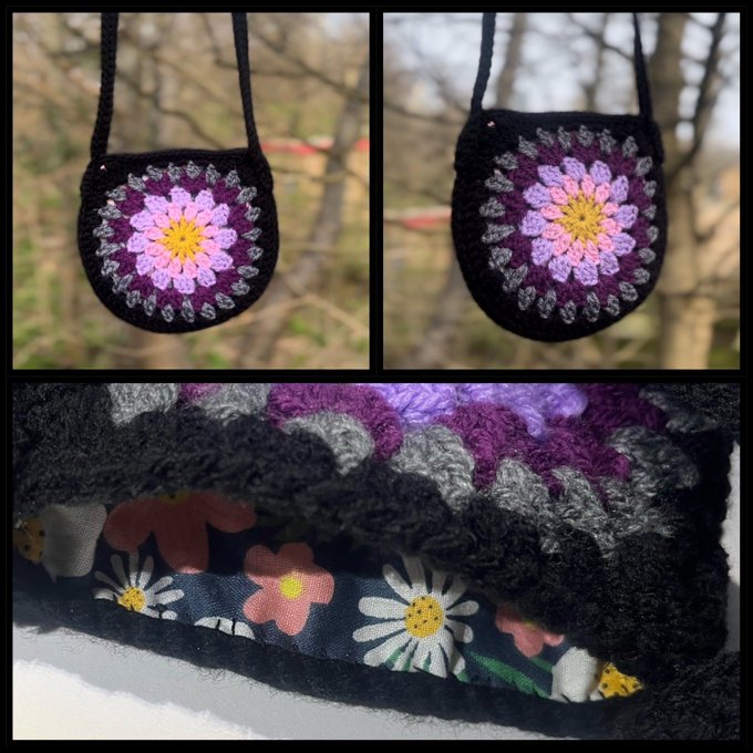 #earlybiz 𝑬𝒏𝒄𝒉𝒂𝒏𝒕𝒊𝒏𝒈 𝑩𝒍𝒂𝒄𝒌 𝑹𝒂𝒊𝒏𝒃𝒐𝒘 𝑩𝒂𝒈 🖤🌈 This unique crochet bag combines classic black with a touch of vibrant rainbow. Handcrafted for a touch of individuality, it injects a colour burst into your everyday look. Lined with a subtle floral fabric
