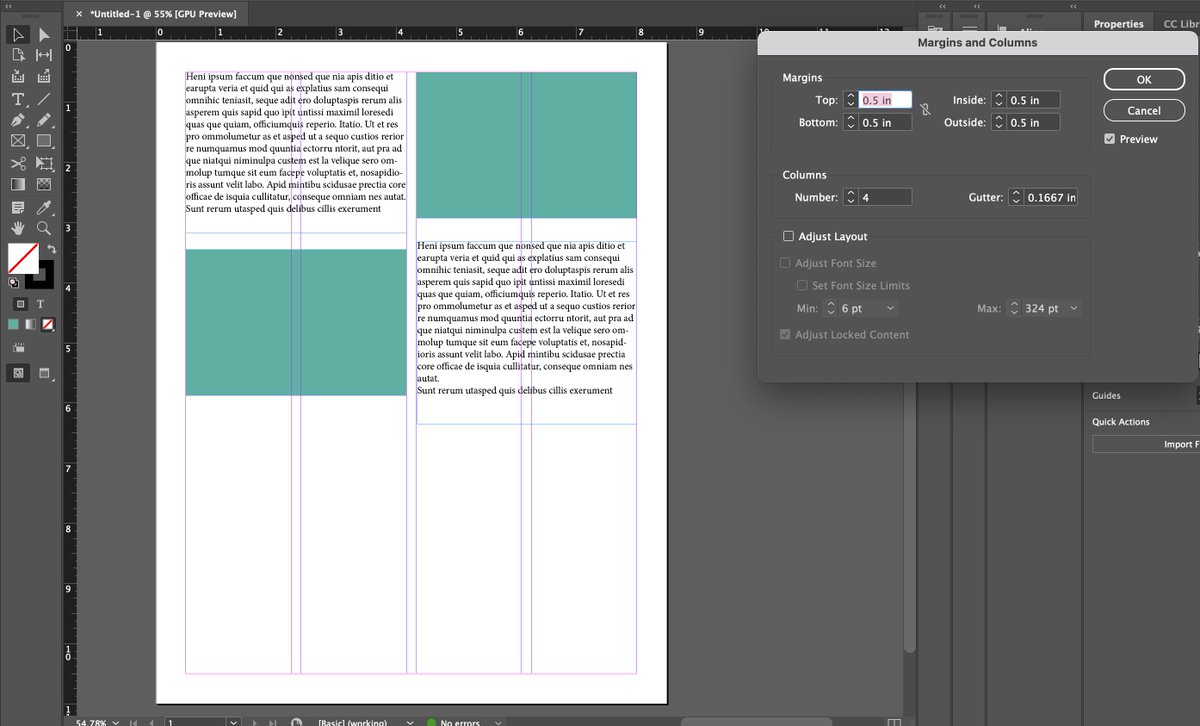 Having trouble organizing a document in InDesign? The margin and columns panel can help. To find it, click on layout and from the drop-down menu select margins and columns.
#CalPolyGrC #CalPolySLO #DesignTip