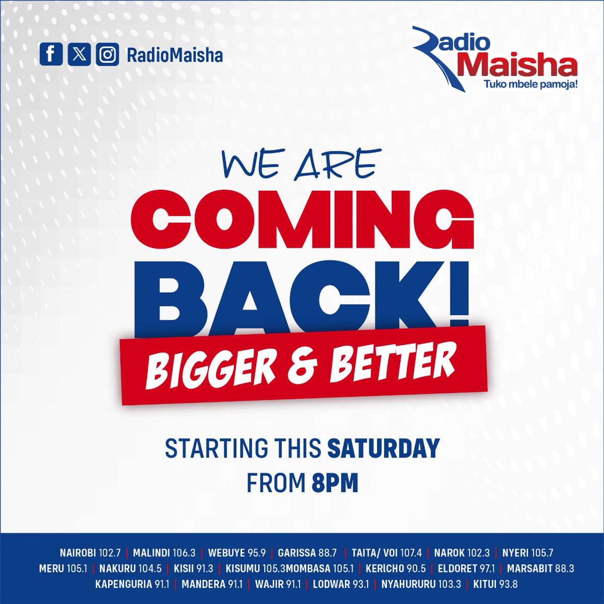 This Saturday we are coming back BIGGER & BETTER!! #KlubMaisha #MaishaNiBoraZaidi #RadioZaidiYaRadio #MaishaConcertFriday