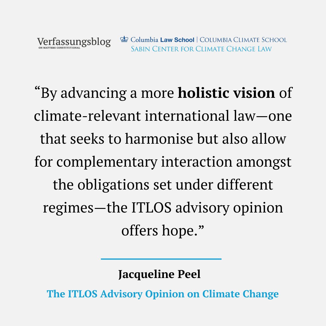 How the ITLOS Advisory Opinion delivers a holistic vision of climate-relevant international law. ⚖️🌎 JACQUELINE PEEL (@MelbLawSchool, @MCFunimelb) on unlocking UNCLOS as an instrument of climate protection. 👉 verfassungsblog.de/unlocking-uncl… @SabinCenter @ITLOS_TIDM