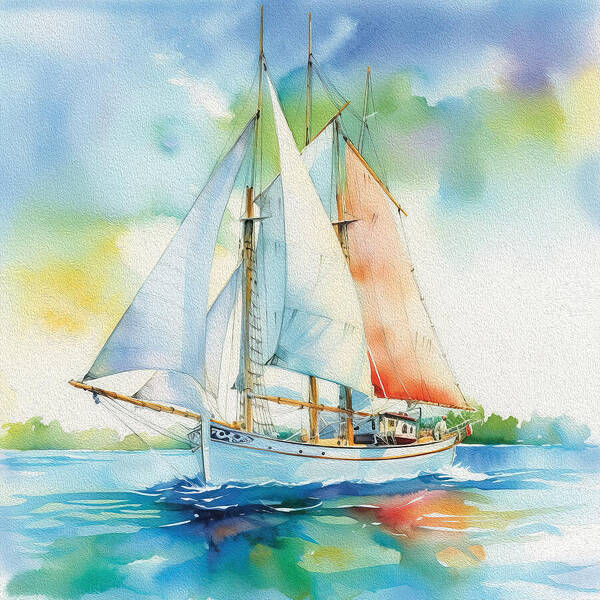 The beauty of the sea and the lovely summer days, and the feeling of freedom, bring happiness to sailors. Mixed media with watercolor and digital painting. fineartamerica.com/featured/saili…
