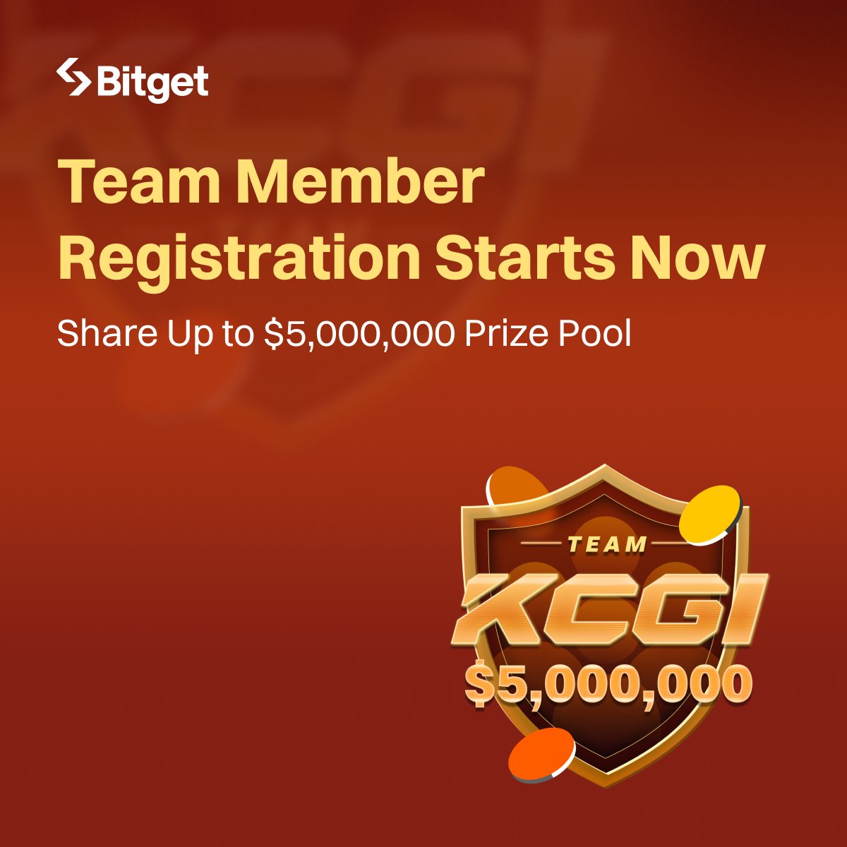 bitget's tweet photo. $5 MILLION prize pool up for grabs in the #KCGI2024 tournament! 🤑

Team member registration is open NOW until June 6th at 3:59 PM UTC. Don't miss your chance to win big!

➡️ Join a team: https://t.co/PgEOgg4Bys