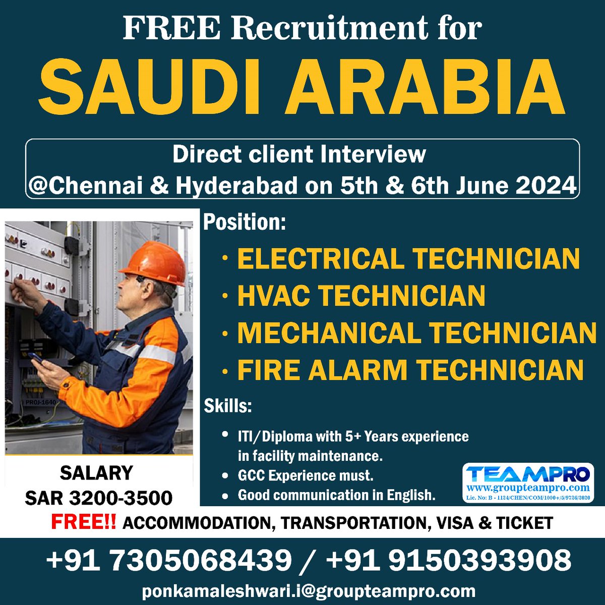 #freerecruitment #saudijobs #saudijobseekers #technician #electrical #mechanical #hvac #firealarm #facilitymaintenance #immediatejoiners #shortlistingunderprogress #directinterview