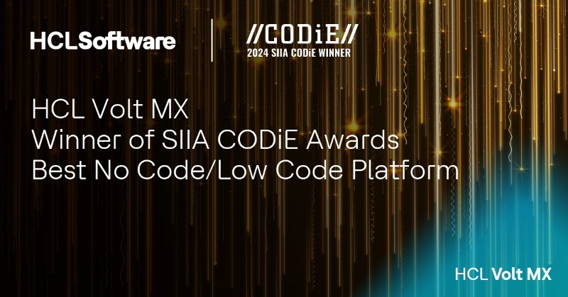 Exciting news for HCL Volt MX! ⭐ We're thrilled to be recognized as the Best No Code/Low Code Platform by the @SIIA CODiE Awards. 🏆 Thank you SIIA! ➡️ hclsw.co/kagxr5 #SIIA #CODiEAwards #LowCode #Innovation #LCNCP #HCLVoltMX