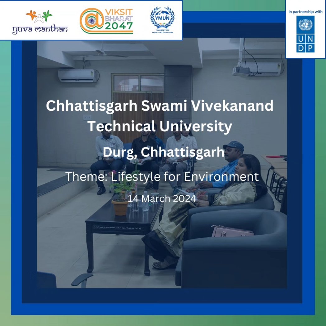Yuvamanthan_org's tweet photo. Chattisgarh Swami Vivekanand Technical University @CSVTUBhilai hosted Yuvamanthan MUN, uniting young minds to discuss a sustainable future
aligned with the PM @narendramodi 's vision of ViksitBharat@2047.
#YMUN
#ViksitBharat2024 https://t.co/1wRtBJdtKk