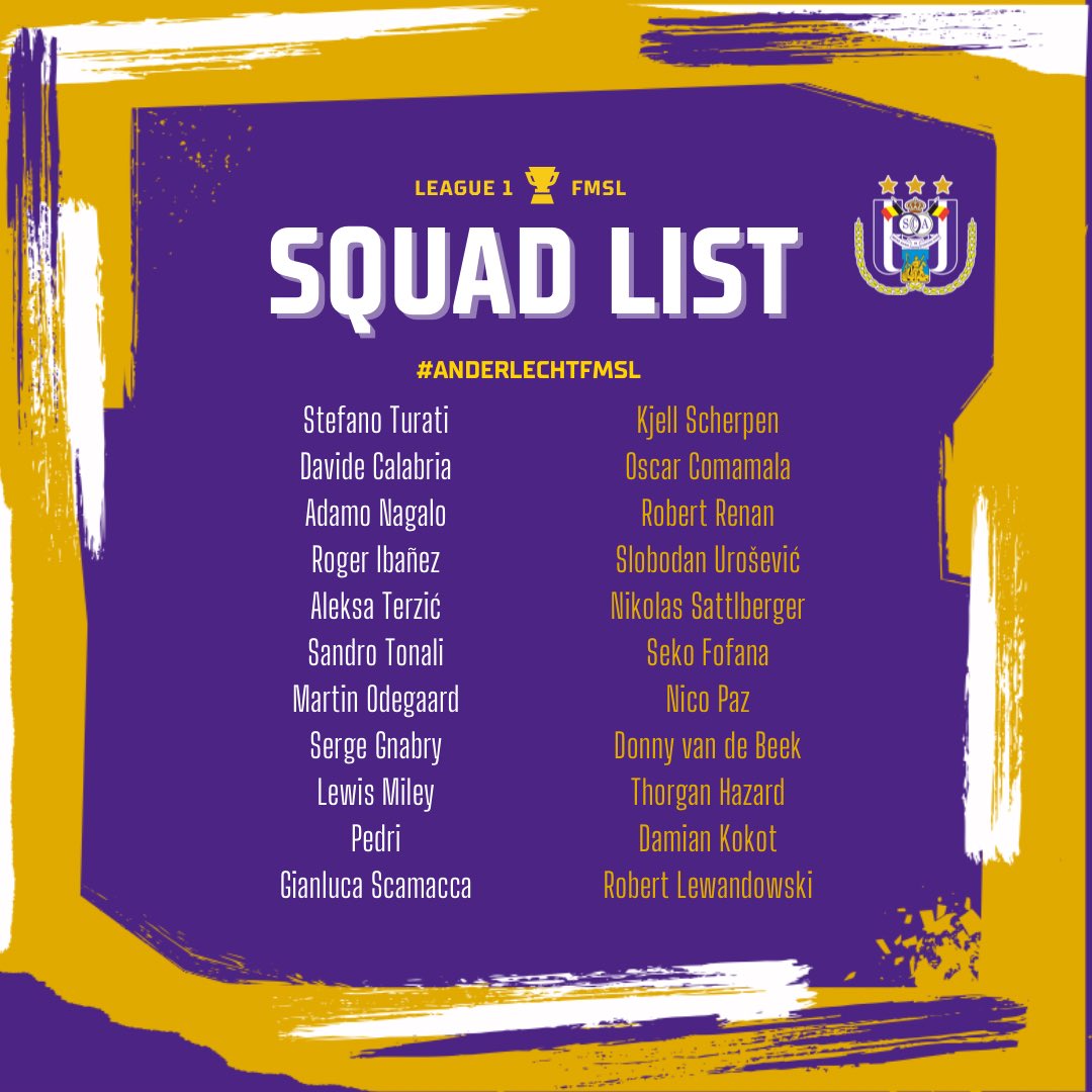 FM__Geordie's tweet photo. Welcome to Anderlecht… here is our squad list for Season 4 of @fmslonline after a very busy window.

Follow the team in their journey trying to gain promotion from League 1 after being L1 Divisional Cup Champions!

#fmsl #footballmanager @FootballManager https://t.co/3ATGlzVAzB