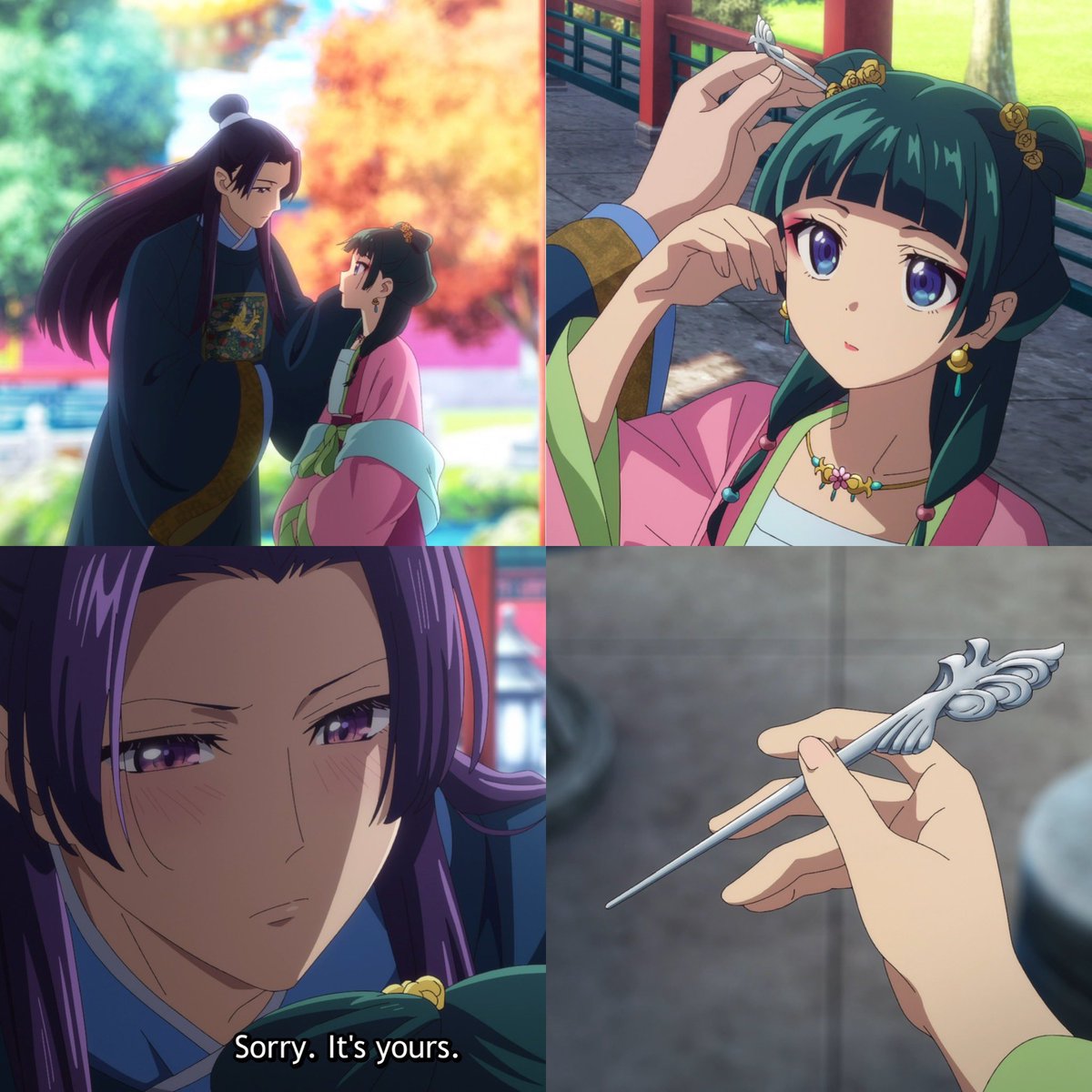 Guys I just noticed that Maomao is wearing Jinshi's hairpin here 😭😭😭