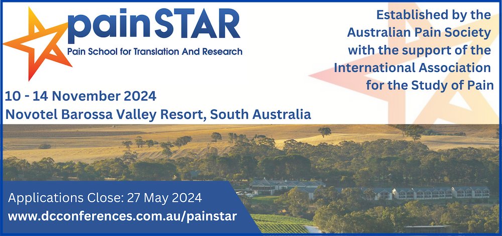 #painSTAR Applications open until 27MAY24. Join us in the Barossa Valley from 10-14NOV24 for this career changing event. More info and applications here: ow.ly/pFiH50RF4rV #AusPainSoc Spaces limited - hurry!