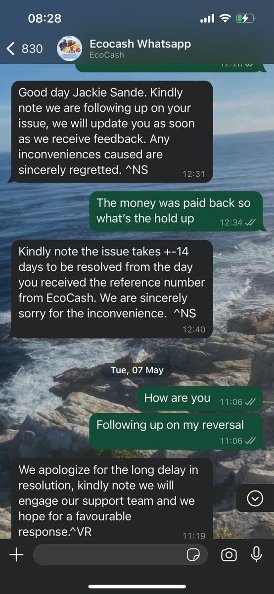 SANDEJAQ's tweet photo. As a last resort @EcoCashZW please pay my money back. @Airbnb refunded the money more than 30 days ago.

There is no reason for you to hold on to that money. https://t.co/VHVk36KQFc