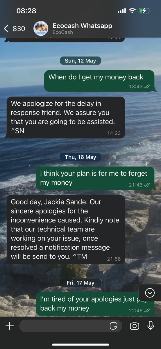 SANDEJAQ's tweet photo. As a last resort @EcoCashZW please pay my money back. @Airbnb refunded the money more than 30 days ago.

There is no reason for you to hold on to that money. https://t.co/VHVk36KQFc