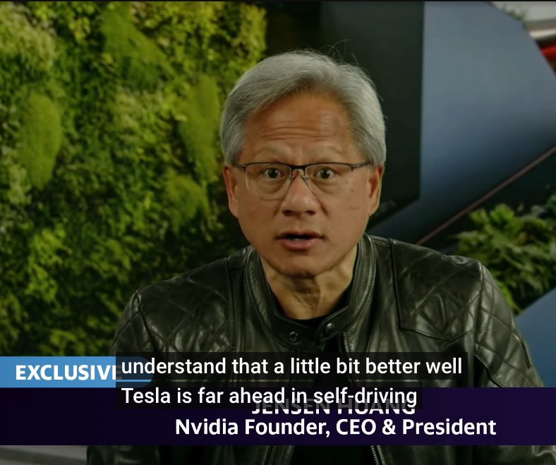 🚨 #Nvidia CEO Jensen Huang im CNBC-Interview nach dem #Earnings Call: 

„Teslas technology is revolutionary and the work they are doing is incredible. (…) #Tesla is far ahead in self-driving cars.“

Damit ist nochmal offiziell bestätigt, was ich seit über einem Jahr regelmäßig
