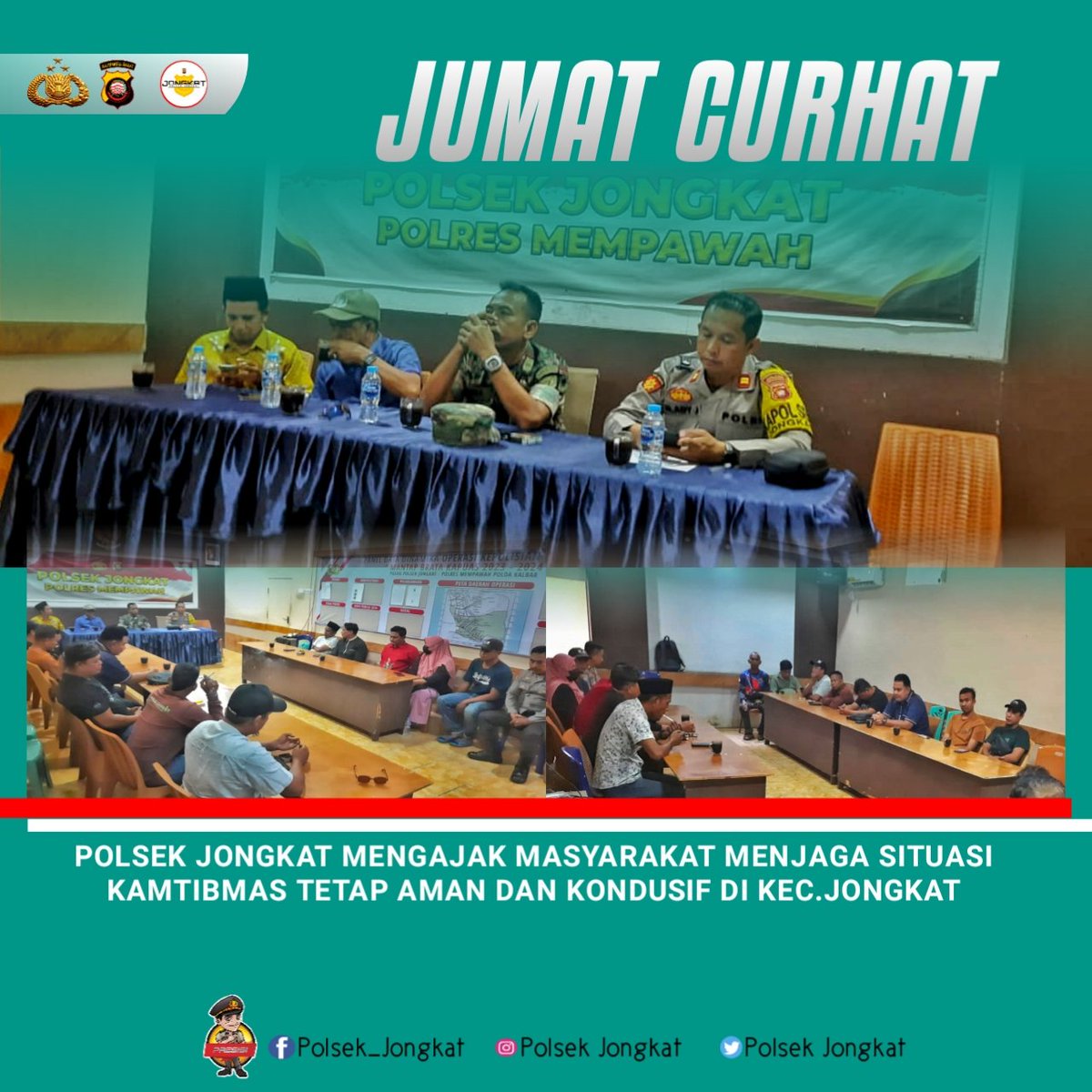 PJungkat's tweet photo. Dalam Kegiatan Jum'at Curhat Polsek Jongkat Mengajak Masyarakat Tetap Menjaga Situasi yang aman dan Kondusif di Kec. Jongkat.

@divisihumaspolri
@Kalbarpresisi
@polresmempawah
@BagsumdaPolresMempawah
@sudarsonosik
.
.
#kapolresmempawah
#polresmempawah https://t.co/R4sB3hH6T7