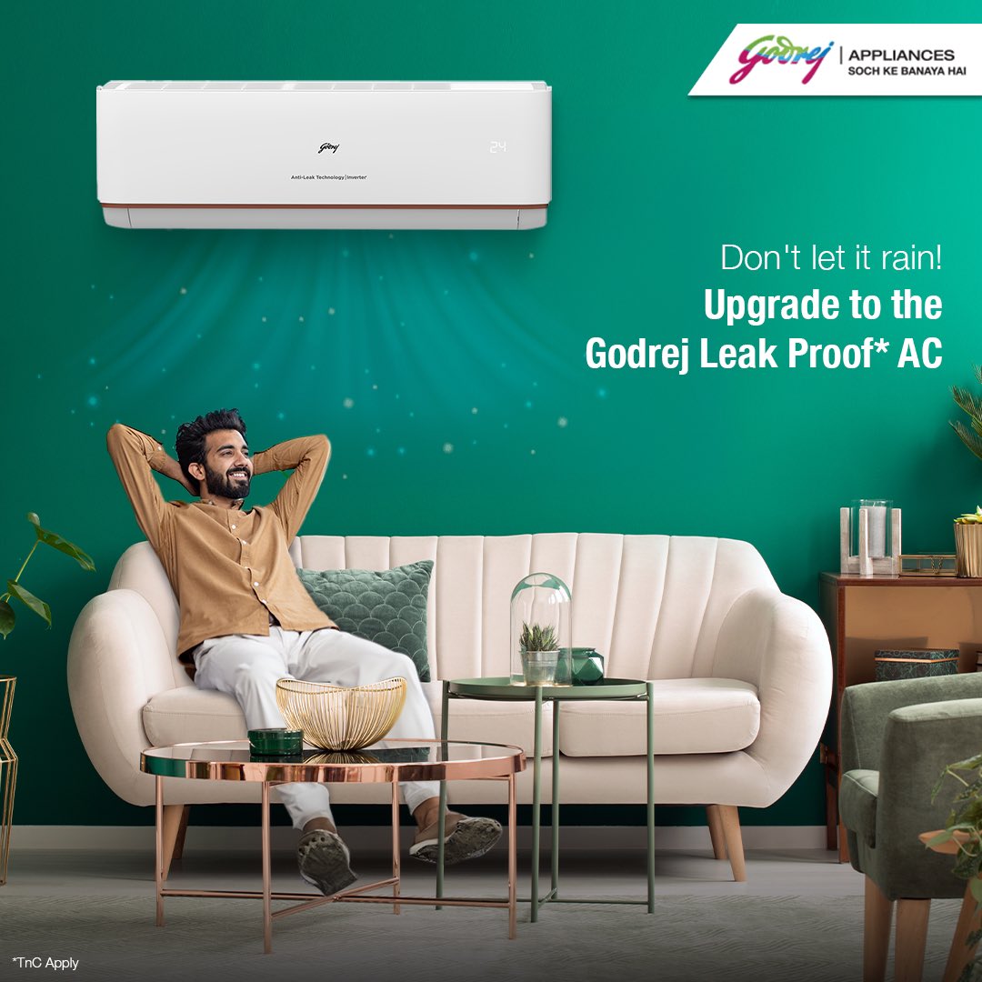 Say goodbye to indoor showers! Upgrade to Godrej's Leak-Proof AC for a delightful summer #Godrej #GodrejAppliances #GodrejAntiLeakACs #AntiLeakACs #HomeAppliances #ThingsMadeThoughtfully #SochKeBanayaHai