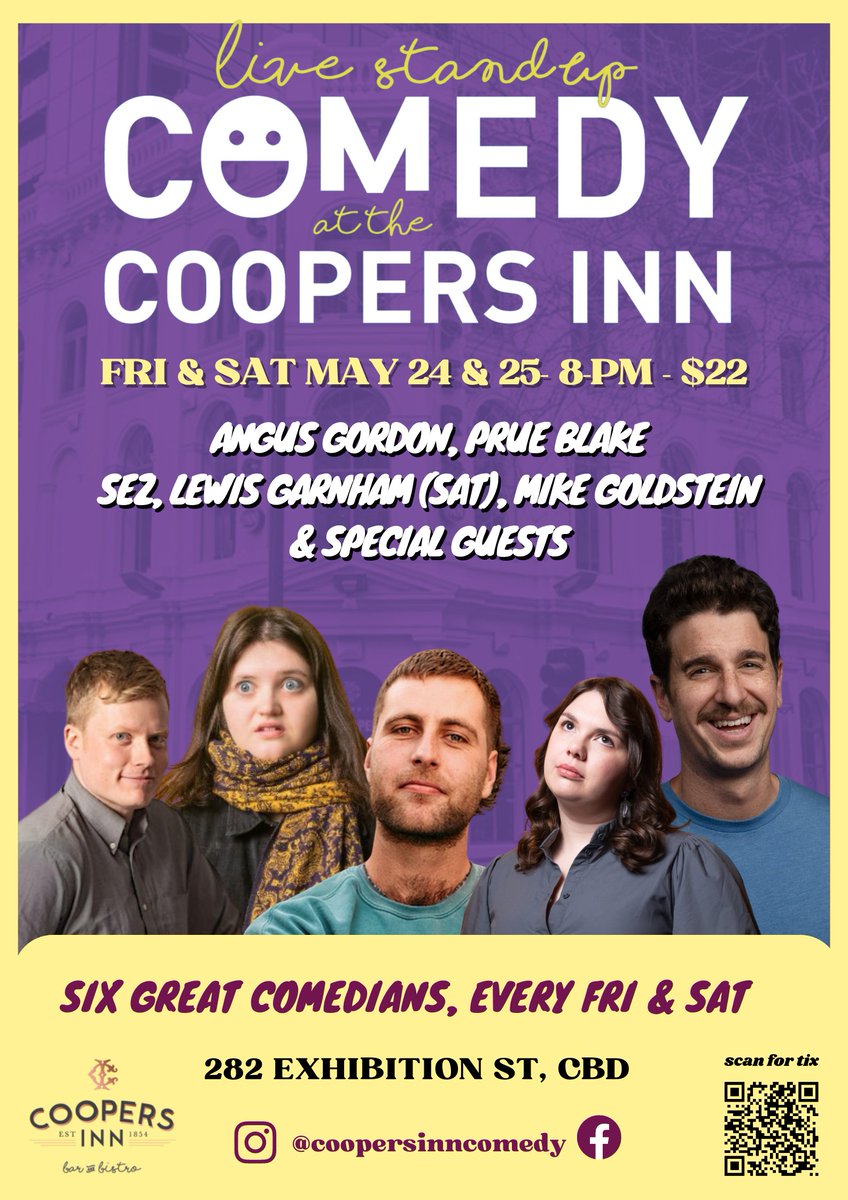 Banger lineup Friday and Saturday at Coopers Inn! TV acts, online stars and festival favourites! Don't miss it prebook asap trybooking.com/BMYIM
