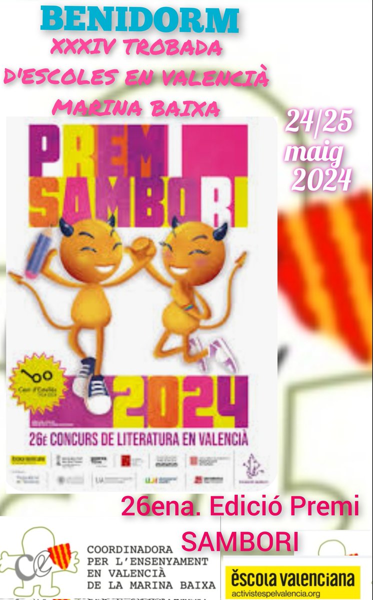 Hui fem la presentació de la Trobada d'escoles en valencià a la Marina Baixa en un acte on repartirem els guardons Sambori a totes les guanyadores i guanyadors.
T'ho vols perdre?