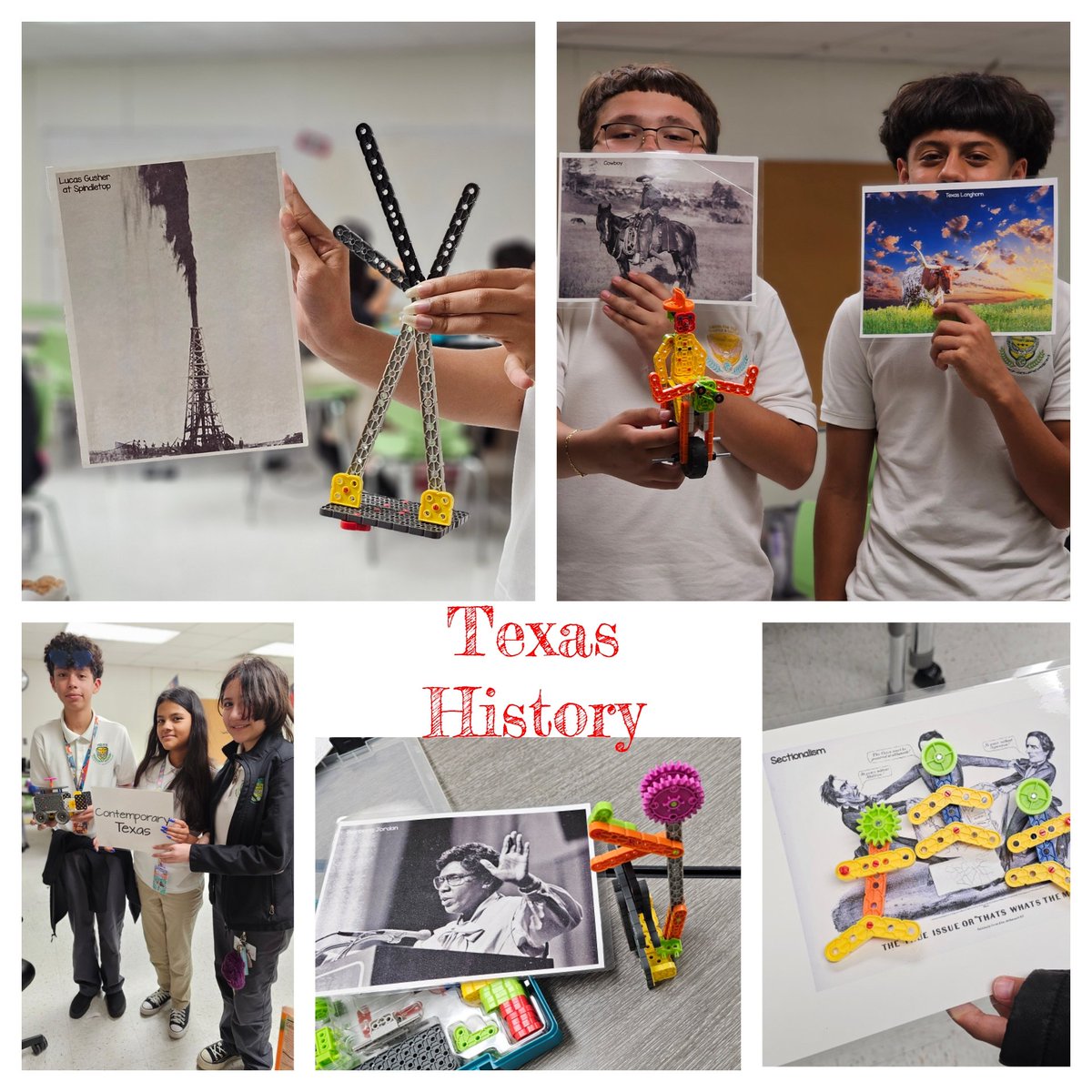 Mrs_Cortez12's tweet image. Today wrapped up the year with my B-Day kiddos at @STAGinPG! We matched images to the different eras we studied in Texas History this semester and combined engineering skills with #VEXGo robotics pieces to create amazing models from Texas History. #STEM #TexasHistory…
