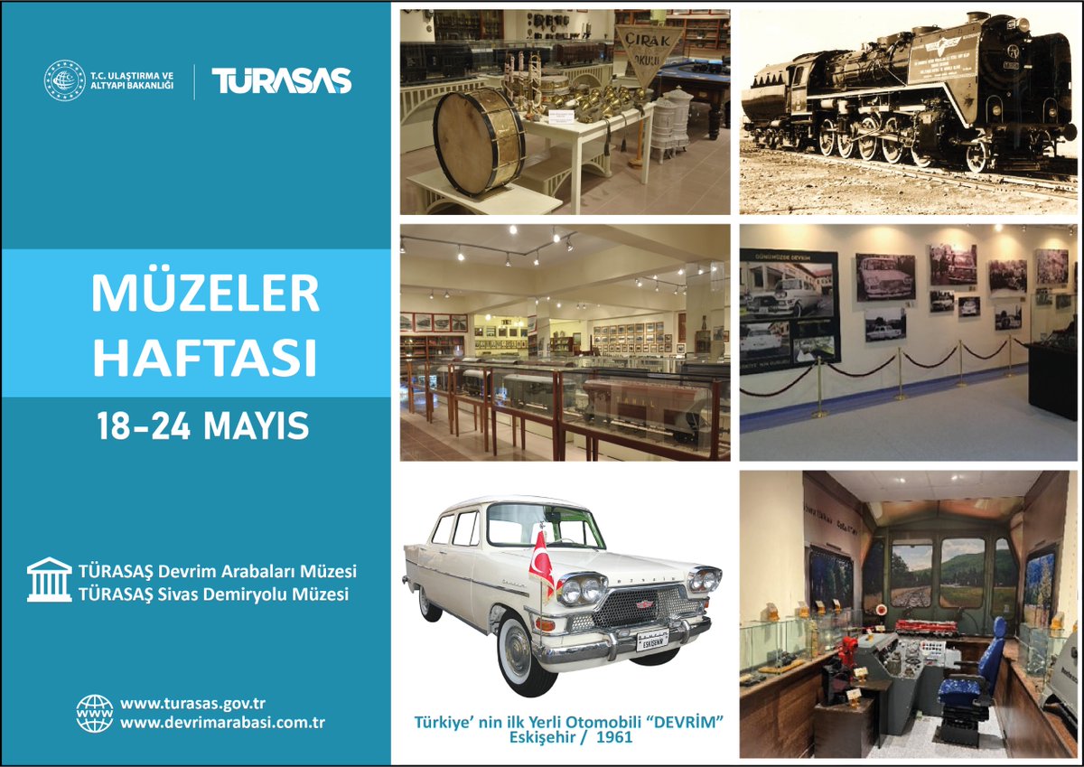 Zamanda yolculuk yapmak ister misiniz❓

#TÜRASAŞ’ın 130 yıllık tarihine şahitlik etmek isteyen demiryolu sevdalılarını📍Eskişehir ve 📍Sivas müzelerimizi ziyaret etmeye davet ediyoruz.

Geçmişe saygı, geleceğe ilham…
18-24 Mayıs Müzeler Haftası kutlu olsun.

#GelecegiHayalEt