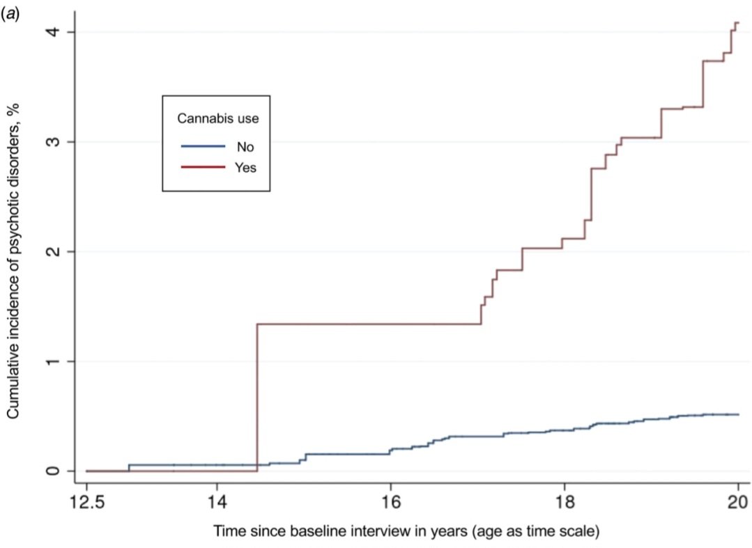 psy_massondavid's tweet image. À réfléchir.
Consommer du #cannabis durant l'adolescence (12-19 ans) est associé à un risque 11 × supérieur (!!!) de présenter un trouble psychotique, par rapport à la non consommation.
Et un trouble psychotique, c'est une expérience tout sauf agréable.
cambridge.org/core/journals/…