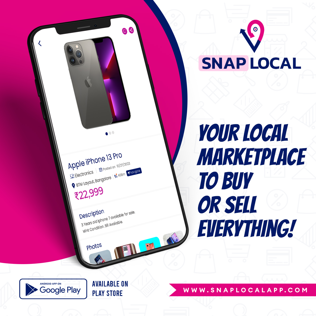 SnapLocalApp's tweet image. Buy or sell everything you need in your neighborhood. Find amazing deals nearby and connect with local sellers today. 

Download SnapLocal now and  Buy, sell locally!
play.google.com/store/apps/det…

#snaplocal #buysell #gadgets #furniture #localdeals #neighbourhood #onlineshopping