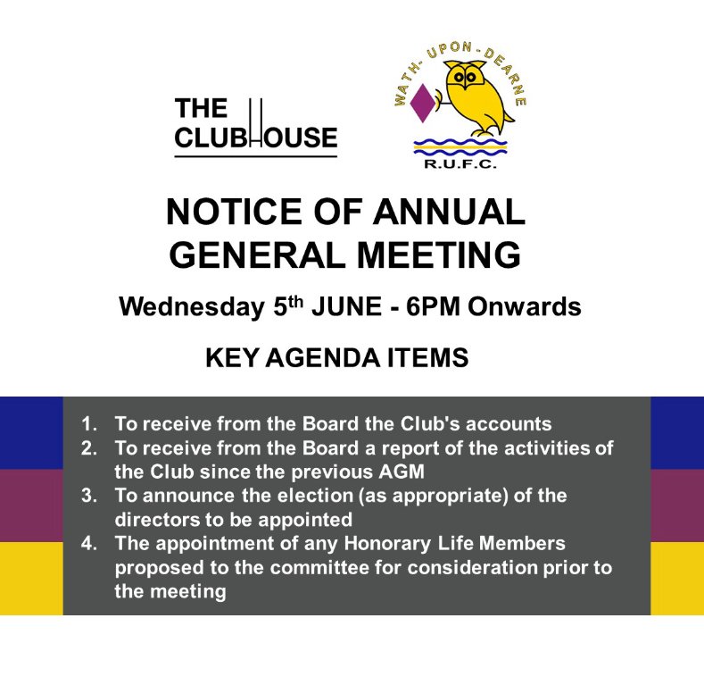 Annual General Meeting. Wednesday 5th June.