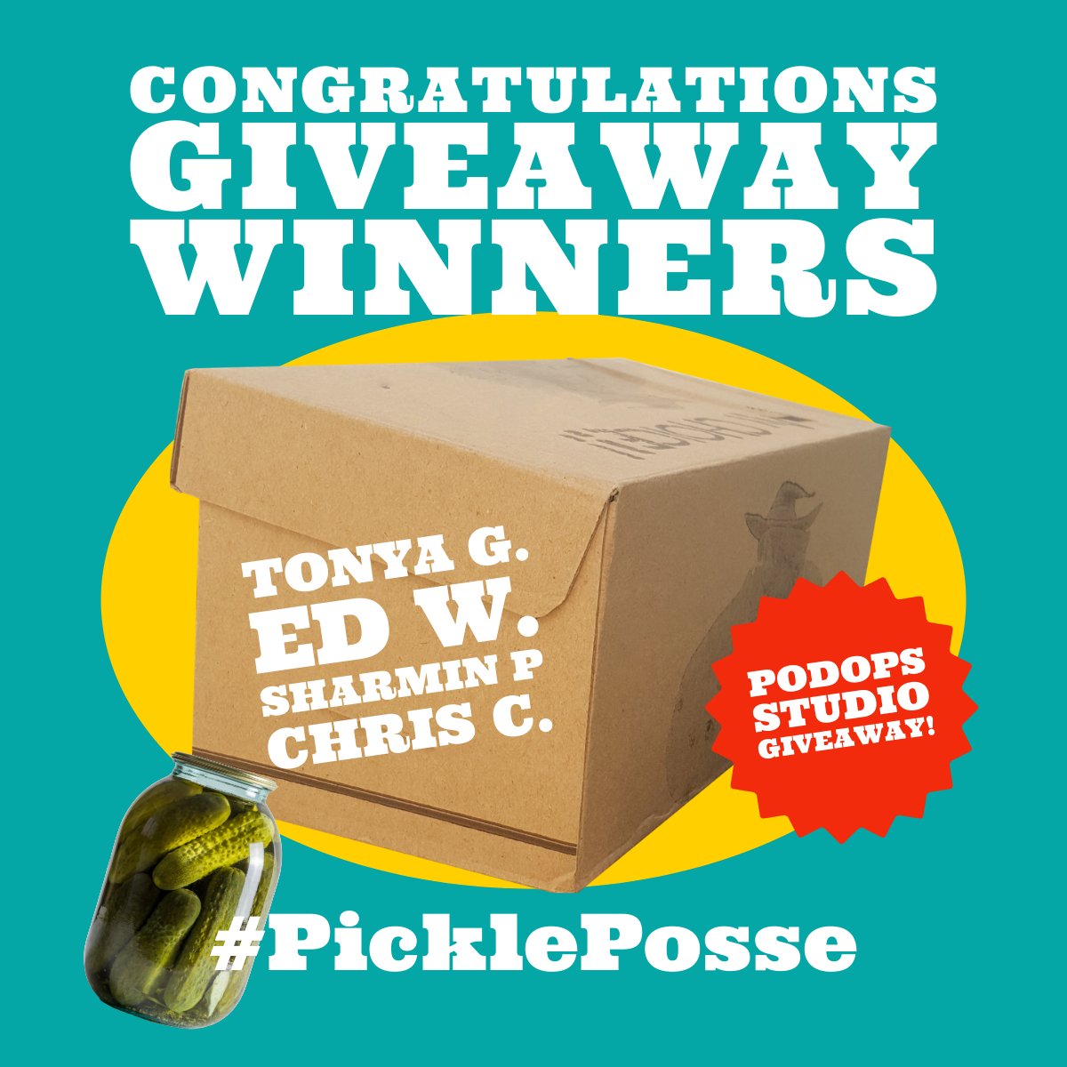 Congrats to our 4 Pickle Posse champions! You crushed it during the competition! Thanks for being a part of the Posse! We'll contact you about claiming your prizes soon. And in true Pickle Posse fashion, go enjoy a jar of pickles to celebrate! #PicklePosse #WinnerWinner