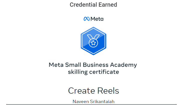 Naveentweeting's tweet photo. I’m happy to share that I’ve obtained a new certification: Create Reels from Meta! #Reels #Instagram #Advertising #Facebook #Meta #DigitalMarketing #socialmedia #Linkedin #createreels #marketing #seo #ppc #paidads #twitter #x #website #tweets #googleads https://t.co/IxwjkVBtC1