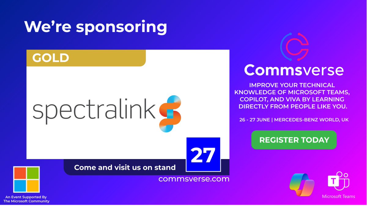 We're thrilled to announce @Spectralinkcorp as gold sponsors for Commsverse 2024! Spectralink integrates with Microsoft Teams Phone to unify and dramatically simplify voice delivery for deskless workers. Visit them on stand 27: events.justattend.com/events/exhibit… #microsoftteams