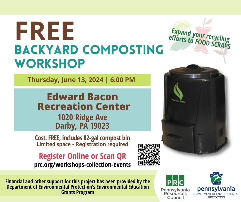 Learn to #compost on Thurs, June 11, in Darby, Delaware County, and receive a free compost bin following class. This project was funded by @pennsylvaniaDEP. Learn more & register: ow.ly/FxXS50RRCbQ