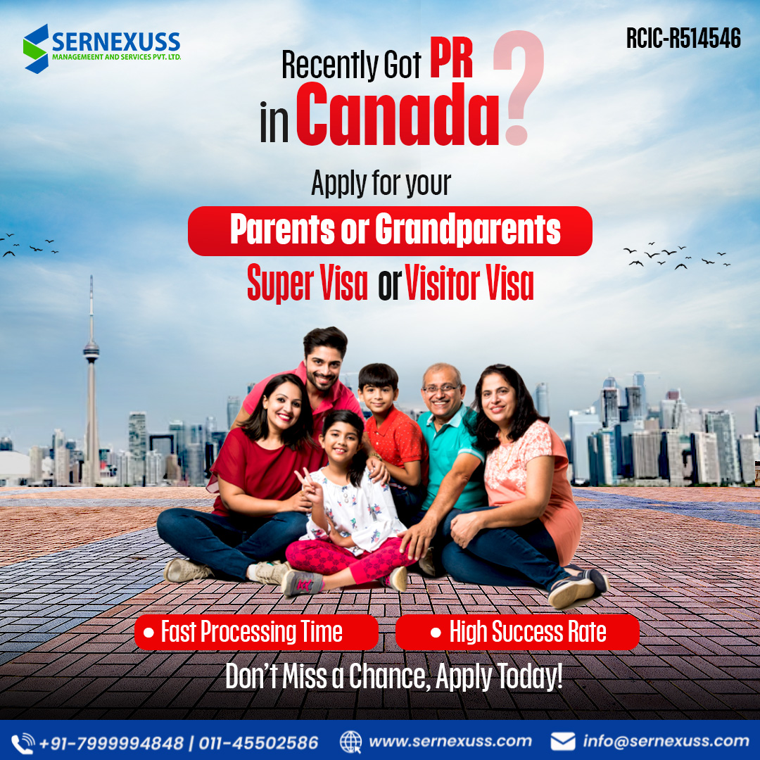 Apply for the super visa or visitor visa for your parents or grandparents once you get the Canada PR. For more information call us at +91 7999994848 or drop an email to us at info@sernexuss.com You can also chat with our experts: bit.ly/3YFARfD #canadapr #sernexuss
