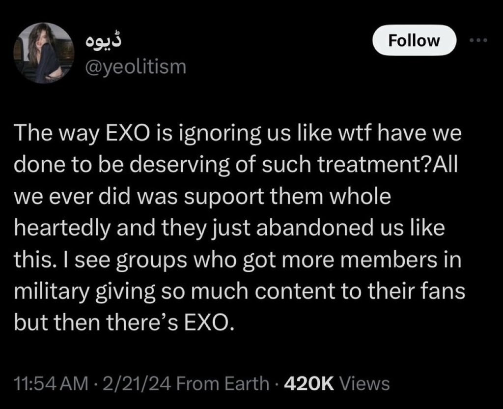 The most UNLOVED, JOBLESS & UNLUCKY fandom on this planet! We all know why y’all are always in our business cuz your eggs don’t give a sh!t about y’all and have abandoned y’alls asses!!😭😭

(And the grp she’s talking about is BTS! Well BTS LOVES US SO MUCH 🥹💜)