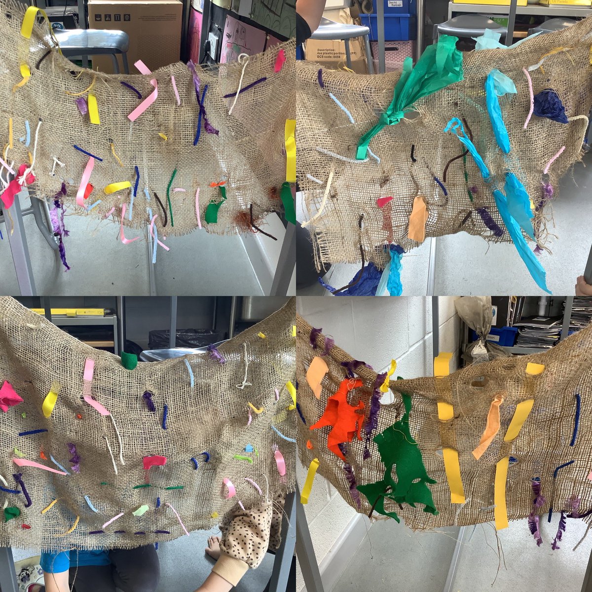 DelphSide's tweet photo. Reception #enjoyed creating some woven wall hangings this week! ๐๐ผWe gathered different materials to weave into the hessian! We canโt wait to display these up in The Loft. ๐๐จ
#enjoy #embrace #evolve #wemakethedifference
@PaulCarneyArts @theartcriminal @NSEAD1 @accessart https://t.co/92SDunAAvx