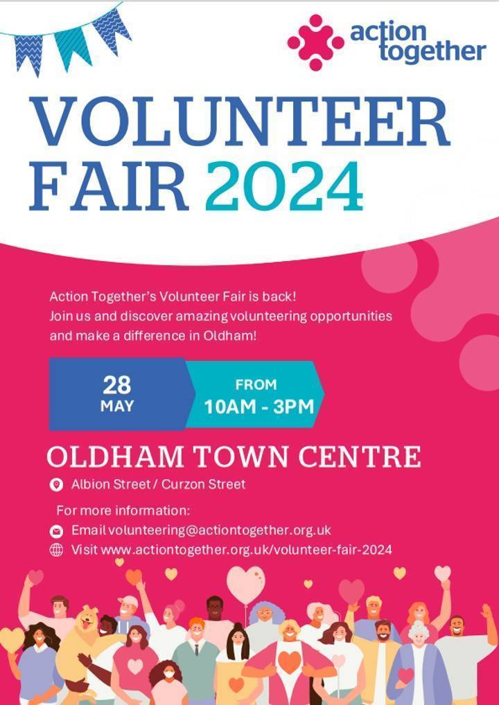EmployOldham's tweet photo. If you fancy making a difference in Oldham, pop over to the Action together 'Volunteer fair 2024!'.
All the information is below 🙂
#getoldhamworking #actiontogether #volunteeringinoldham https://t.co/H5enrwLqIF