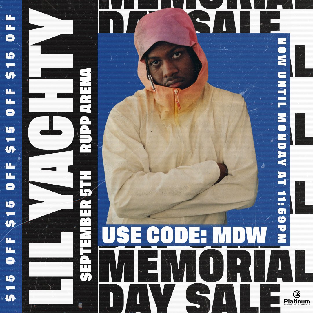 Get ready, Lexington! 🚀 Lil Yachty is coming to Rupp Arena on September 5th and it's going to be an unforgettable night! Don’t miss your chance to get $15 off tickets this weekend using code: MDW 🔥 Grab your tickets now at ow.ly/2Xzi50RTmuS