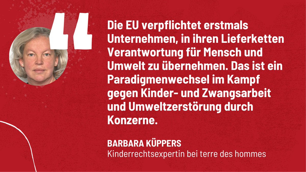 Der <a href="/EUCouncil/">EU Council</a> hat das EU-#Lieferkettengesetz heute final beschlossen!
Große Unternehmen in der EU müssen in ihren #Lieferketten zukünftig auf die Einhaltung von #Menschenrechte und #Umweltschutz hinwirken. 👉 
tdh.de/was-wir-tun/ar…