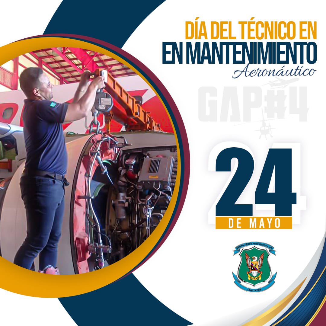 Gapn_4's tweet photo. #Efemérides || Desde el #GAP4 felicitamos a nuestros Técnicos en Mantenimiento Aeronáutico, quienes con entereza garantizan la seguridad y eficiencia en el desarrollo de las operaciones aéreas.
¡Lealtatem! https://t.co/nPUemk2kY8