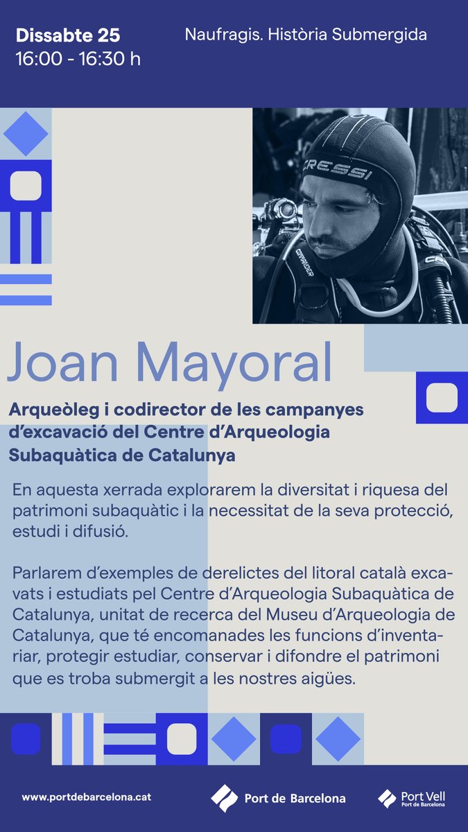 Museu d'Arqueologia de Catalunya (@macarqueologia) on Twitter photo 🗣️ Demà el #MACarqueologia participa en les #PortesObertes del <a href="/PortdeBarcelona/">Port de Barcelona</a> amb una xerrada a càrrec de Joan Mayoral, arqueòleg del CASC.
Explorarem la diversitat i riquesa del patrimoni subaquàtic i la necessitat de la seva protecció, estudi i difusió.
Endinsa't al Port! 🗣️ Demà el #MACarqueologia participa en les #PortesObertes del <a href="/PortdeBarcelona/">Port de Barcelona</a> amb una xerrada a càrrec de Joan Mayoral, arqueòleg del CASC.
Explorarem la diversitat i riquesa del patrimoni subaquàtic i la necessitat de la seva protecció, estudi i difusió.
Endinsa't al Port!