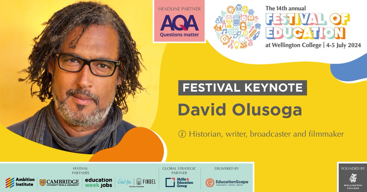 🎏📢Festival Keynote 🎏📢 We are delighted to welcome back the incredible @DavidOlusoga to the Festival on Day One. ℹ️ What unites us? A curriculum to end the culture wars #EducationFest educationfest.co.uk/agenda/keynote…