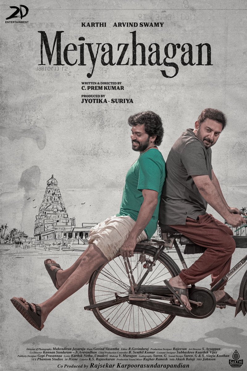 Title: #Meiyazhagan Starring: @Karthi_Offl) and @thearvindswami Directed by: PremKumar of '96' fame Featuring: @SDsridivya Produced by: @Suriya_offl, @2D_ENTPVTLTD