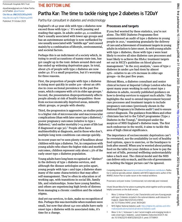 parthaskar's tweet photo. "In England?
18-40 year olds with #T2diabetes now EXCEED those with #T1Diabetes
Worth pausing & reading that again"
The #T2DaY programme aims to tackle this
(H/T @ShivaniM_KC for her amazing leadership in this area) cc @kamleshkhunti
Via @bmj_latest
https://t.co/Hn3skH7hTe https://t.co/XHXKc9RpQG
