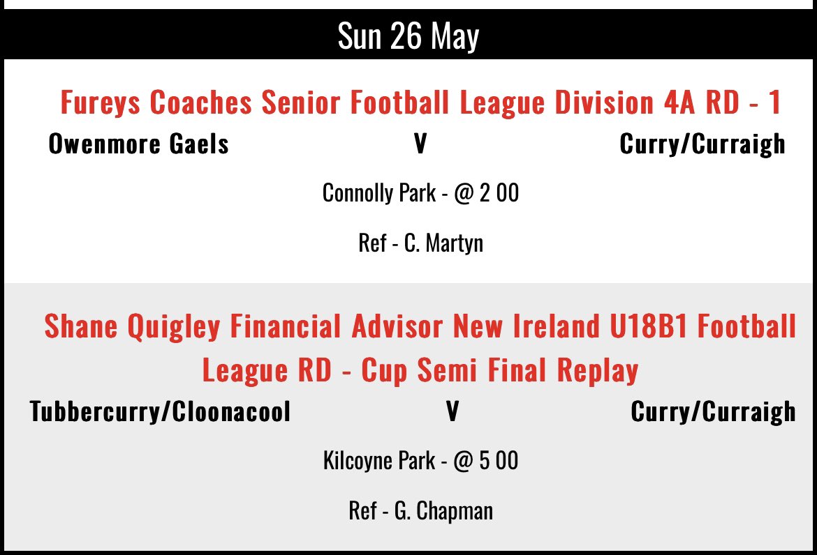 U18 Lads League Semi Final Replay has been set for this Sunday, 26th May, at 5:00pm in Kilcoyne Park. Best of luck to all involved 🇳🇬🇳🇬