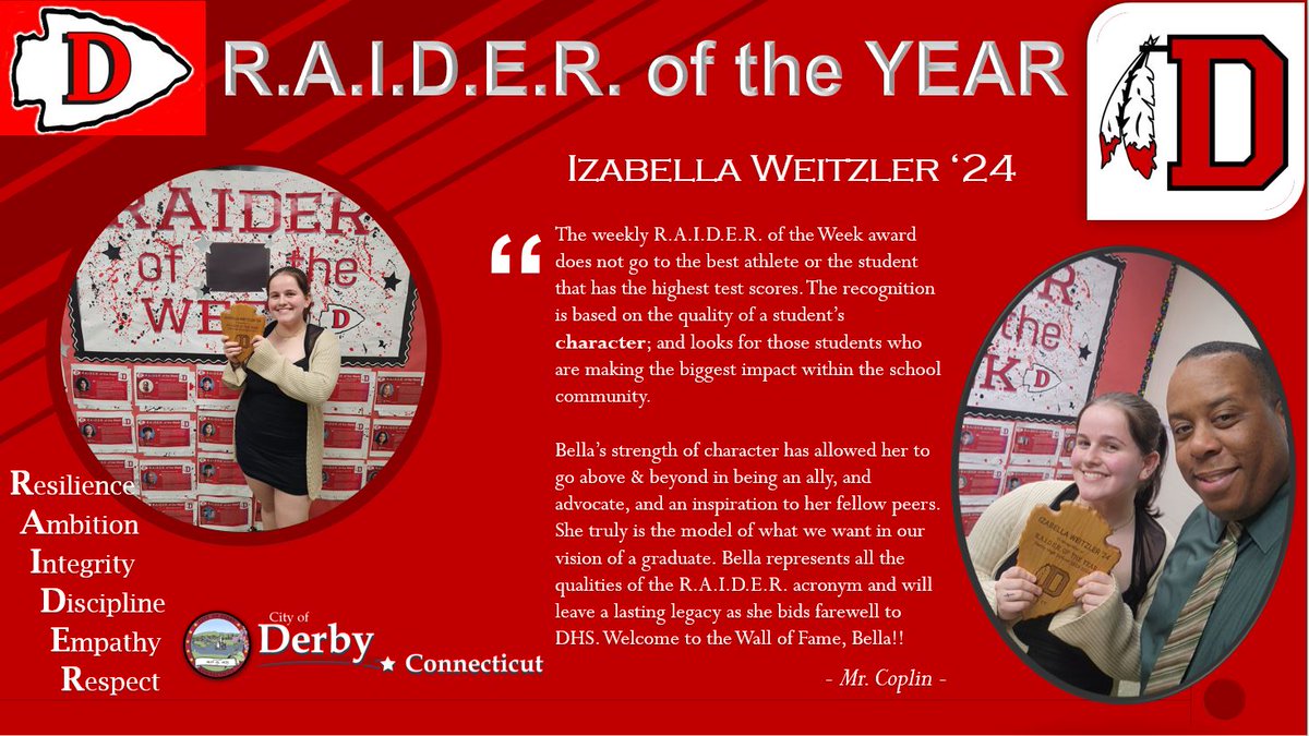 None better than Bella!! The 2024 R.A.I.D.E.R. of the Year! 🏆👏🥇 @DerbyRedRaider @derbypssuper @DerbyCT